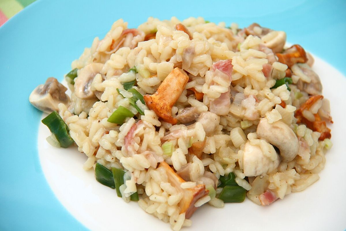 Risotto de setas terminado, listo para servir